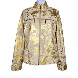 Che-Bella Womens Metallic Gold Leather Front Zip Jacket Size M